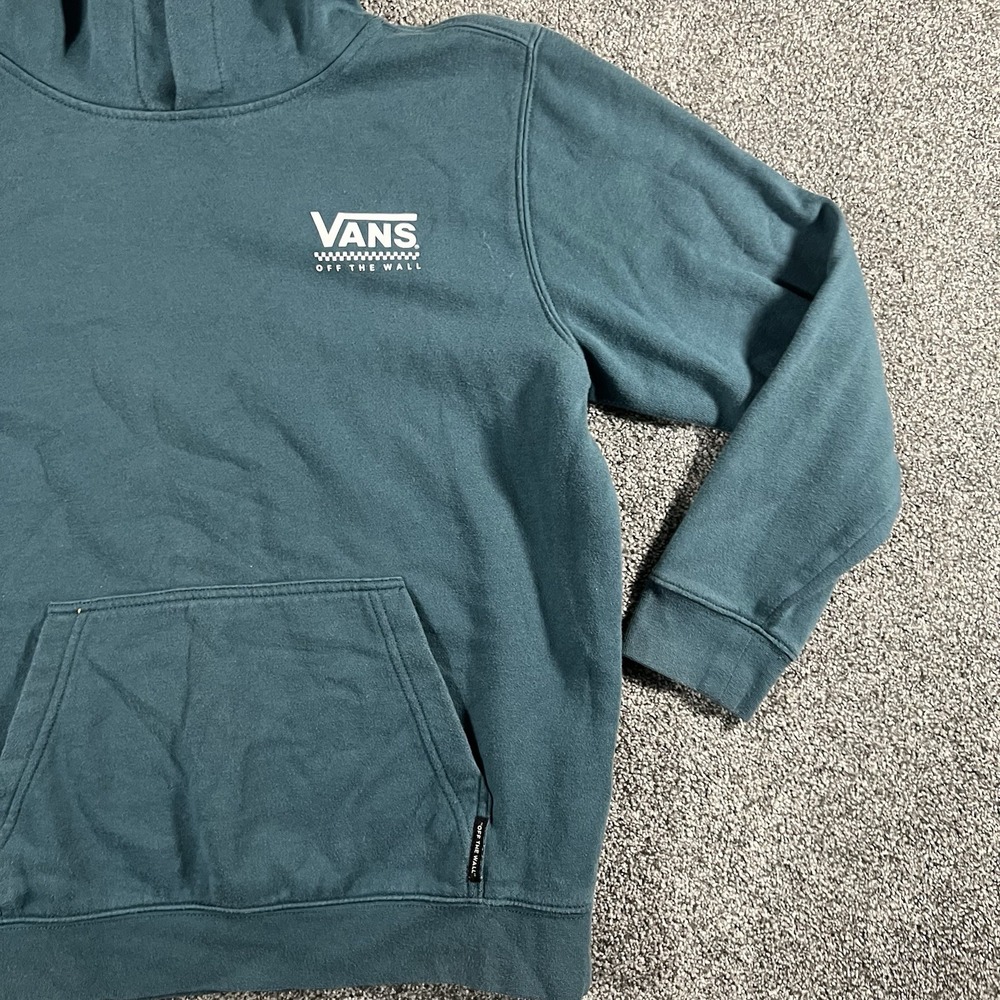 Vans Women's Large Pullover Hoodie Green Logo Fleece Sweatshirt - Picture 3 of 10